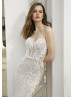 Spaghetti Straps Ivory Floral Lace Tulle Princess Wedding Dress